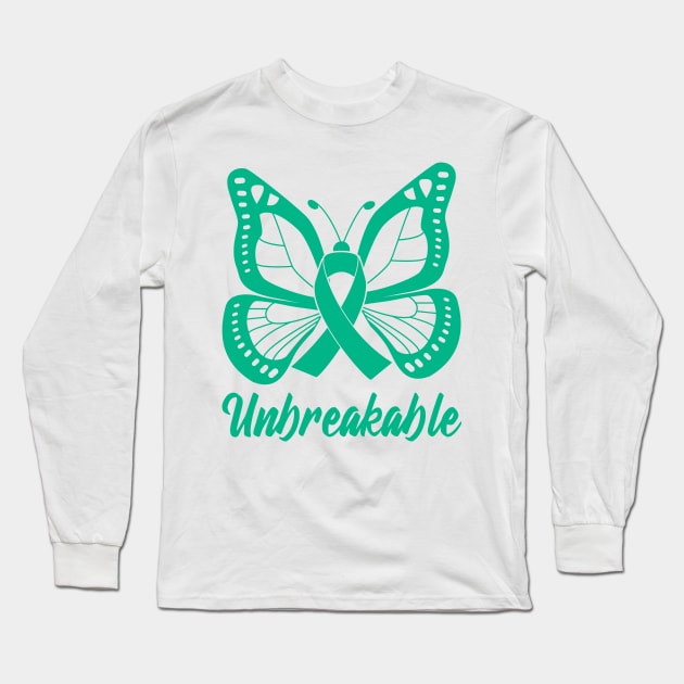 Sea Green Butterfly Awareness Ribbon Unbreakable Long Sleeve T-Shirt by FanaticTee